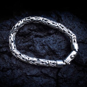 Massief sterling zilveren Bali Byzantijnse armband, 8 mm, 19 cm afbeelding 2