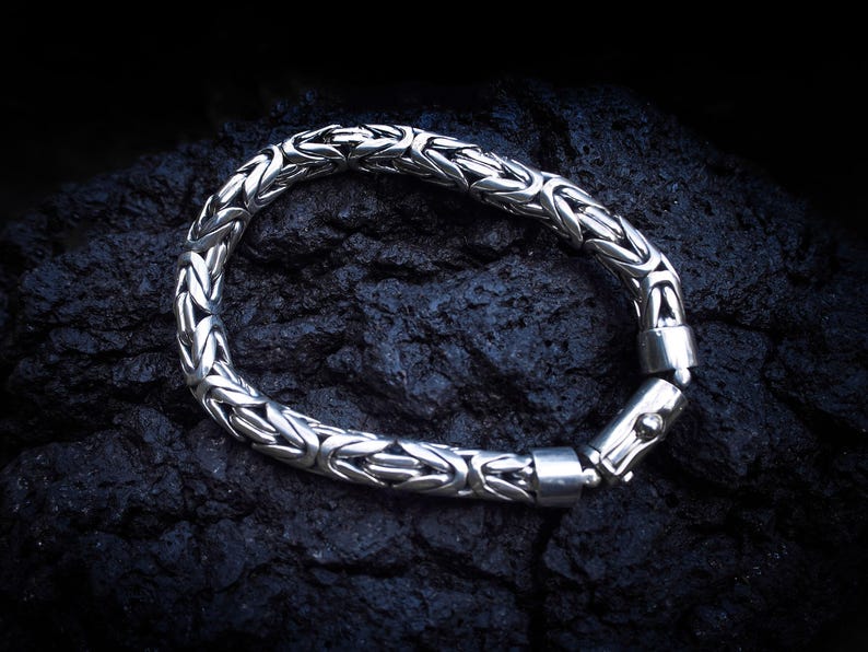 Massief sterling zilveren Bali Byzantijnse armband, 8 mm, 19 cm afbeelding 2