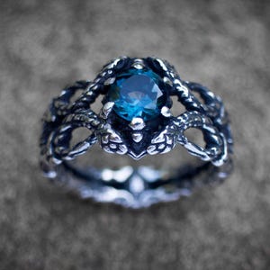 Sterling Silver Snake Ring with Amethyst Gemstone, Serpent Jewelry image 2