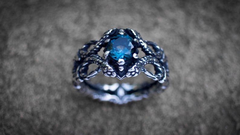 Sterling Silver Snake Ring with Amethyst Gemstone, Serpent Jewelry image 2