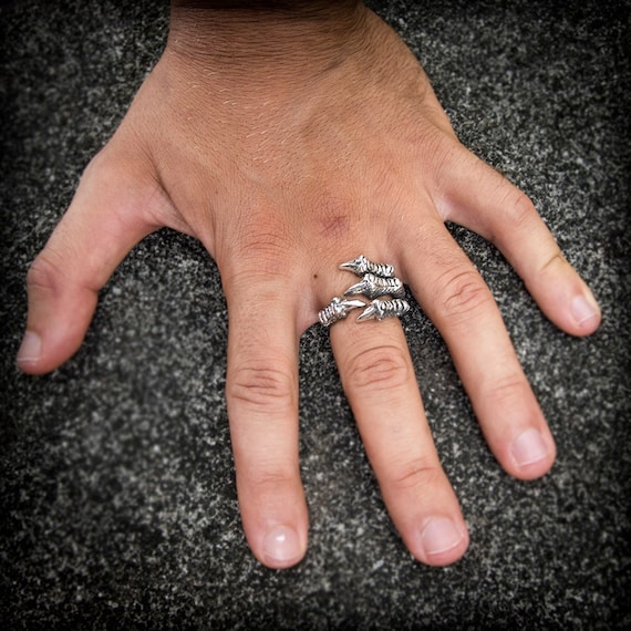 Cool Dragon Claw Stainless Steel Red CZ Ring - Helloice Jewelry