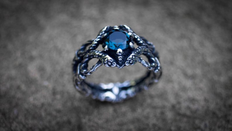 Sterling Silver Snake Ring with Amethyst Gemstone, Serpent Jewelry image 1