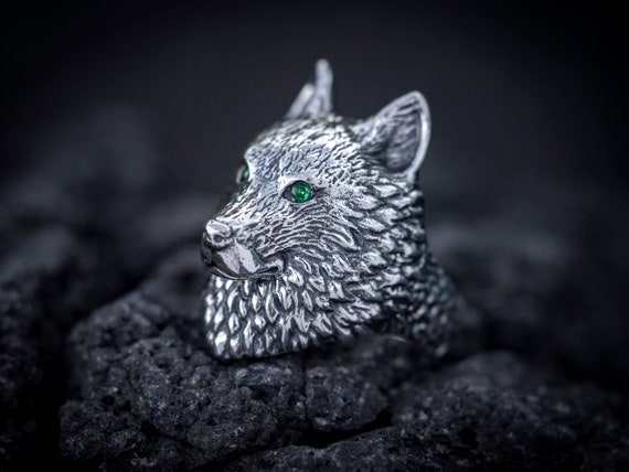 Men's Sterling Silver and Garnet Wolf Ring from Bali - Wolf's Gaze | NOVICA