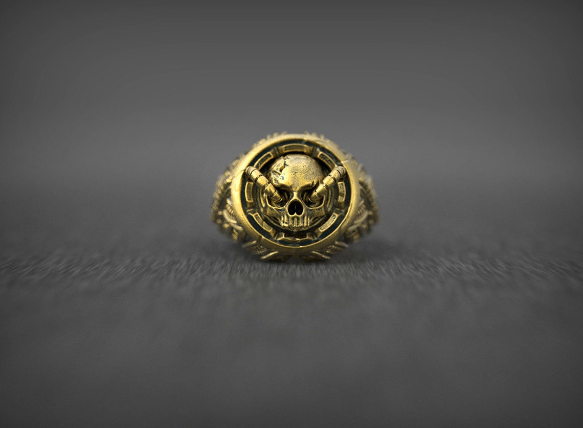 Gold Skull Ring 'biomech Skull' Mens Skull Ring Etsy