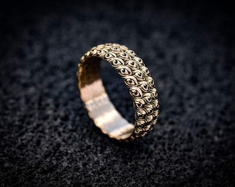 Vision-Ring aus massivem Gold, Teufelsaugen-Band aus schwarz rhodiniertem Metall