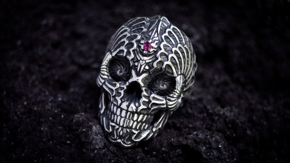 Silver Skull Ring 'Spiral' | Skull Ring Men  | Mens Skull Ring. Unique Skull Ring  | Skull Ring Silver  | Carved Skull Ring