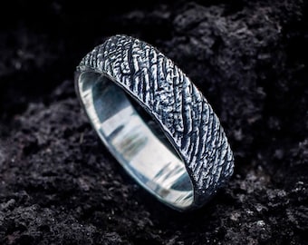 Oxidized Sterling Silver Tree Bark Wedding Ring, Nature Inspired Band
