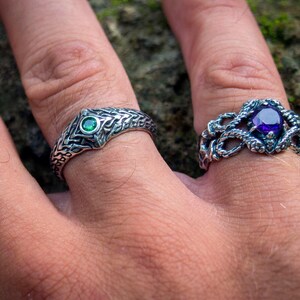 Sterling Silver Snake Ring with Amethyst Gemstone, Serpent Jewelry image 8