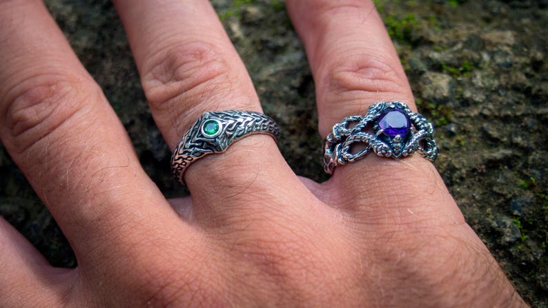 Sterling Silver Snake Ring with Amethyst Gemstone, Serpent Jewelry image 8