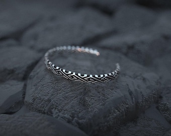 Pulsera rígida geométrica de plata de ley, joyería para hombre.