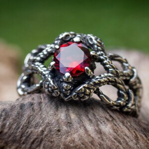 Sterling Silver Snake Ring with Amethyst Gemstone, Serpent Jewelry image 5