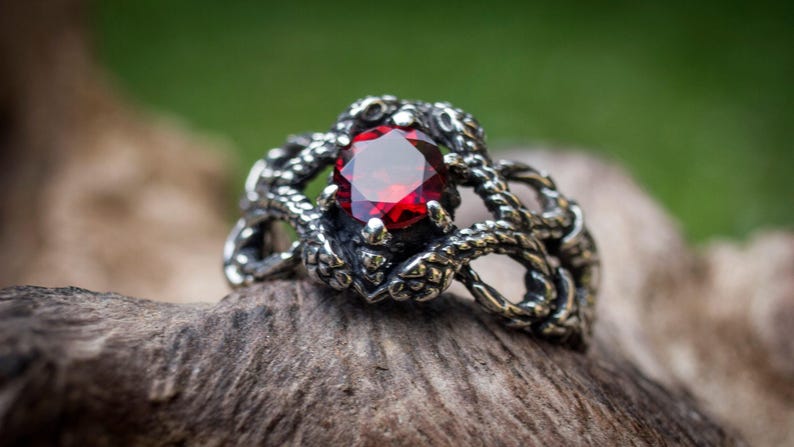 Sterling Silver Snake Ring with Amethyst Gemstone, Serpent Jewelry image 5