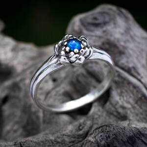 Sterling Silver Rainbow Moonstone Ring, Silver Flower Design image 5