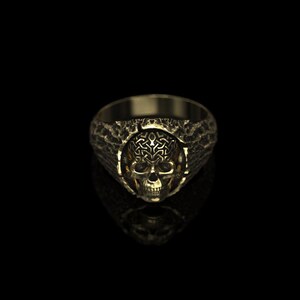 Druidenschädelring, 14 Karat Gold und Sterlingsilber, Memento Mori Siegelring Bild 7