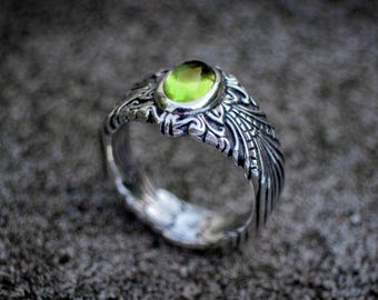 Art Nouveau sterling zilveren maansteenring, Victoriaanse verlovingsring