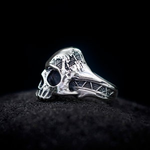 Men's Silver Skull Ring | Cyborg Biomech Design | Unique Statement ...