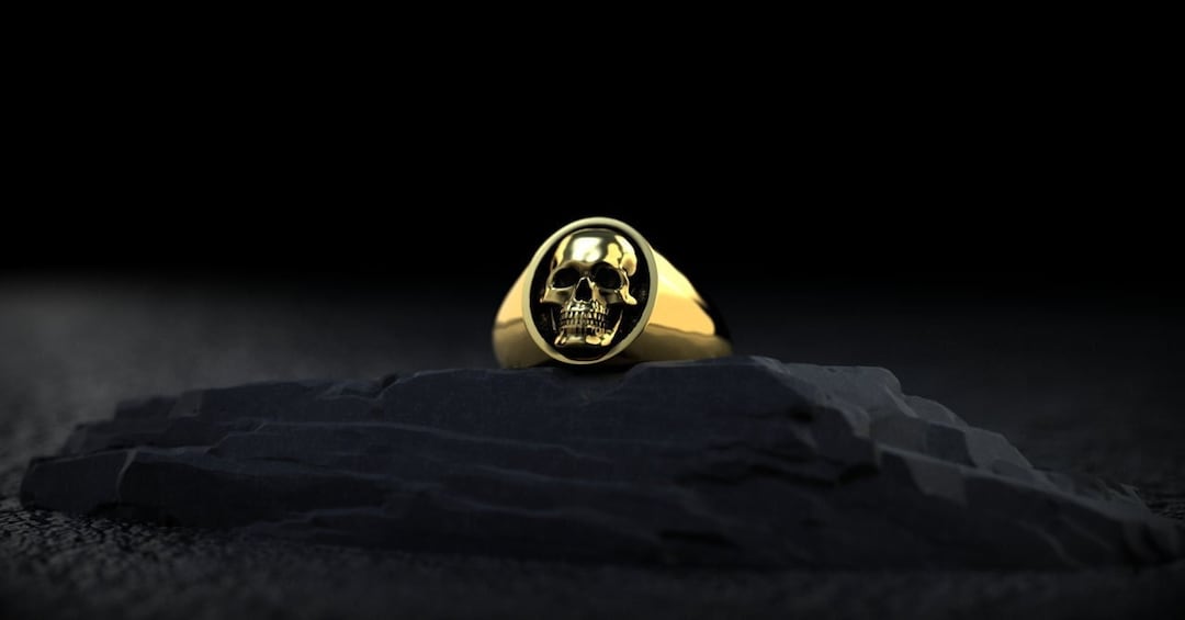 14K Gold Skull Ring Gold Ring Mens Skull Ring Skull