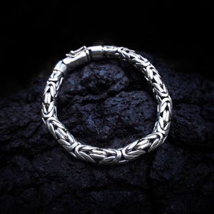 Massief sterling zilveren Bali Byzantijnse armband, 8 mm, 19 cm afbeelding 1