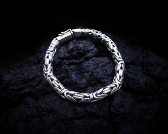 Massief sterling zilveren Bali Byzantijnse armband, 8 mm, 19 cm