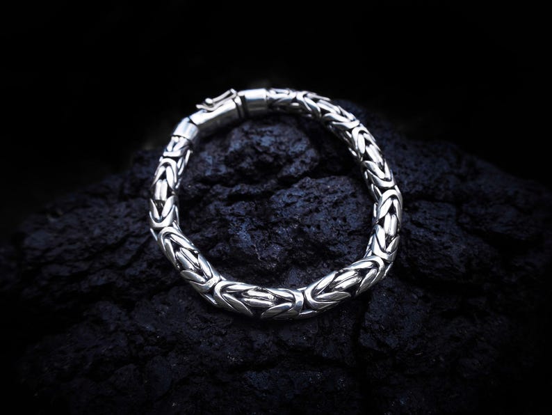 Massief sterling zilveren Bali Byzantijnse armband, 8 mm, 19 cm afbeelding 1