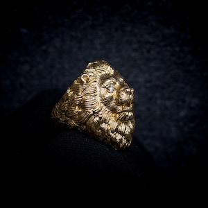 Anillo de león de oro con ojo de diamante, joyería de animales, anillo llamativo