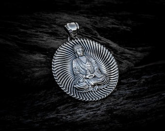 Sterling Silver Medicine Buddha Pendant, Tibetan Enlightenment Necklace