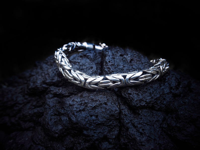 Massief sterling zilveren Bali Byzantijnse armband, 8 mm, 19 cm afbeelding 3