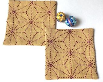 Posavasos de tela, posavasos Sashiko, posavasos bordados, juego de dos
