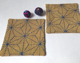 Posavasos de tela, posavasos Sashiko, posavasos bordados, juego de dos