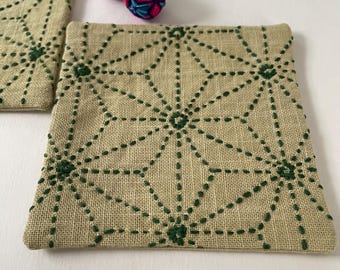 Posavasos de tela, posavasos Sashiko, posavasos bordados, juego de dos