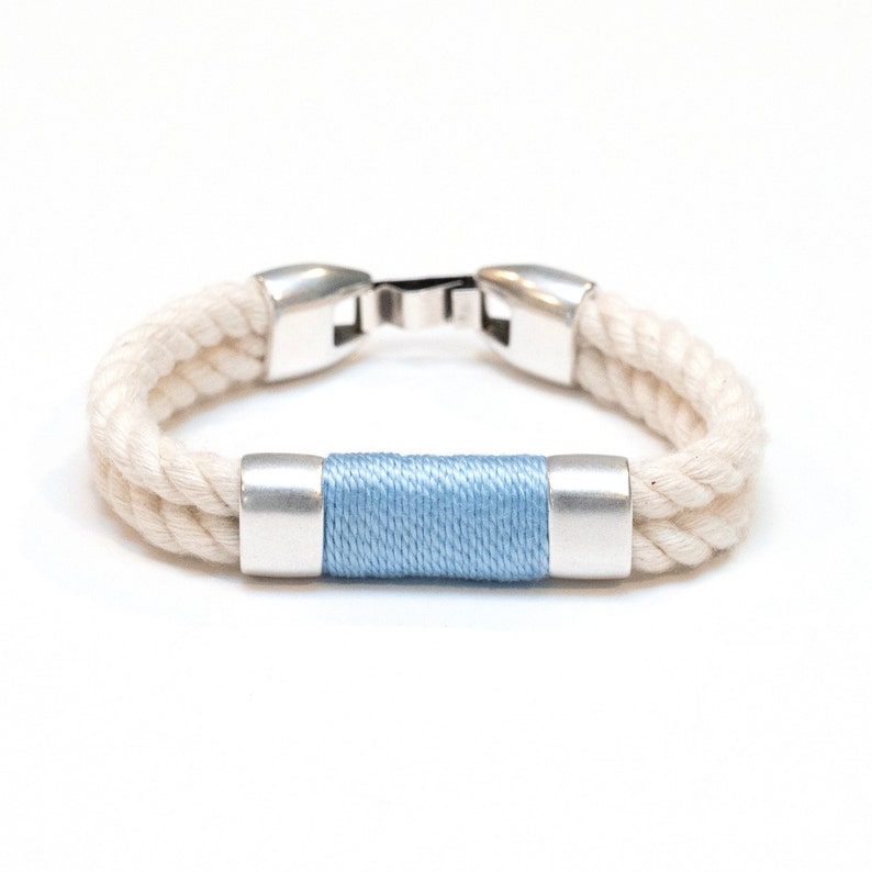 Nautical Rope Bracelet / Ivory Rope Bracelet / Silver Nautical Bracelet / Nautical Jewelry / Nautical Gift / Light Blue Rope Bracelet image 1