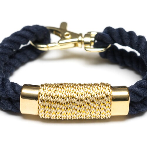 Nautical Rope Bracelet / Metallic Gold Bracelet / Navy Blue Etsy