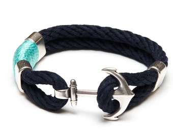 Nautical Rope Bracelet / Nautical Anchor Bracelet / Navy Blue Anchor Bracelet / Silver Turquoise Green Bracelet / Nautical Jewelry