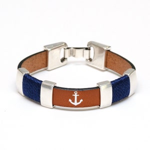 Preppy Leather Bracelet / Mahogany Leather / Silver Anchor Bracelet / Anchor Bracelet / Nautical Jewelry / Nautical Gift / Nautical Bracelet