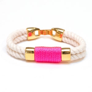 Nautical Rope Bracelet / Neon Pink Rope Bracelet / Gold Nautical Bracelet / Nautical Jewelry / Nautical Gift / Summer Jewelry