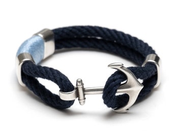 Nautical Rope Bracelet / Nautical Anchor Bracelet / Navy Light Blue Anchor Bracelet / Silver Anchor Bracelet / Nautical Jewelry