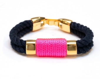 Nautical Rope Bracelet / Neon Pink Rope Bracelet / Navy Blue Rope Bracelet / Gold Nautical Bracelet / Nautical Jewelry / Nautical Gift