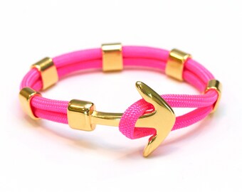Nautical Rope Bracelet / Nautical Jewelry / Neon Pink Anchor Bracelet / Paracord Bracelet / Nautical Gift / Summer Jewelry