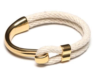 Nautical Rope Bracelet / Gold Hook Clasp Bracelet / Ivory Rope Bracelet ...