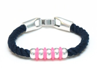 Nautical Rope Bracelet / Navy Blue Rope Bracelet / Silver Nautical Bracelet / Nautical Jewelry / Nautical Gift