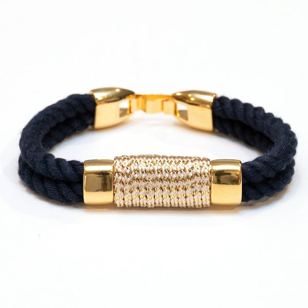 Nautical Rope Bracelet / Metallic Gold Bracelet / Navy Blue Rope Bracelet / Gold Nautical Bracelet / Nautical Jewelry / Nautical Gift