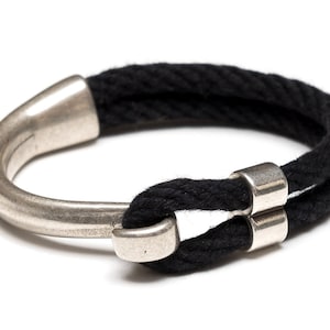 Nautical Rope Bracelet / Black Rope Bracelet / Silver Half Hook Clasp Bracelet / Nautical Jewelry / Summer Bracelet / Nautical Gift