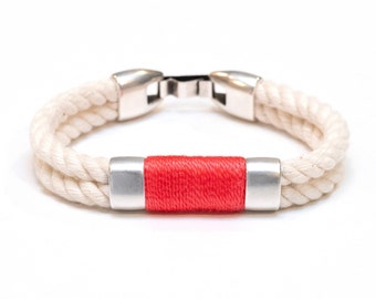 Nautical Rope Bracelet / Ivory Rope Bracelet / Silver Nautical Bracelet / Nautical Jewelry / Nautical Gift / Coral Rope Bracelet