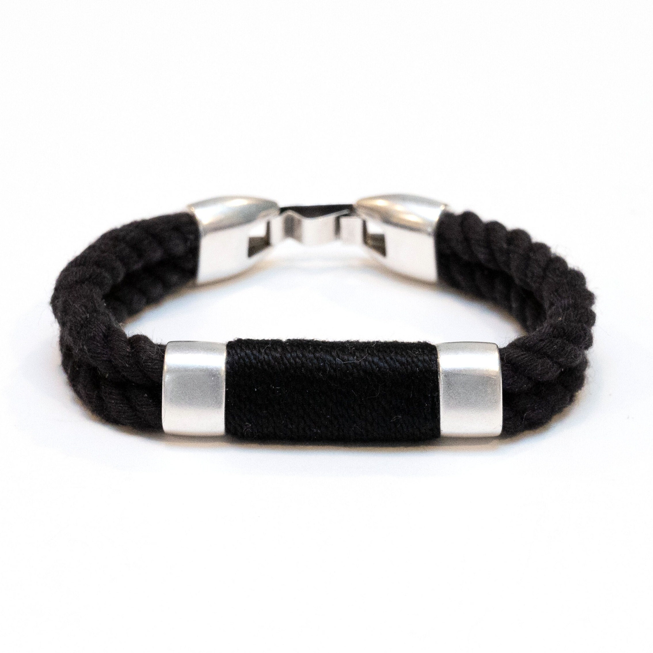 Nautical Rope Bracelet / Black Rope Bracelet / Silver Nautical Rope ...