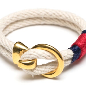 Nautical Rope Bracelet / Gold Hook Clasp Bracelet / Ivory Rope Bracelet / Patriotic Rope Bracelet / Nautical Jewelry / Summer Jewelry