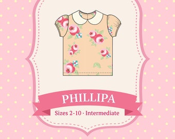 Blusa para niñas pequeñas PDF Patrón de costura Peter Pan Collar tamaño 2-10