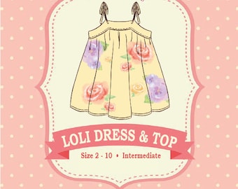 Patrón de costura PDF para vestido vintage retro para niñas pequeñas - Tallas 2 - 10