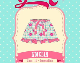 Girls, Toddlers, Skirt Pdf Pattern, Summer Skirt, Belt, Belt Loops, Ruffle Hem, Twirl Skirt, Sz 1 - 8