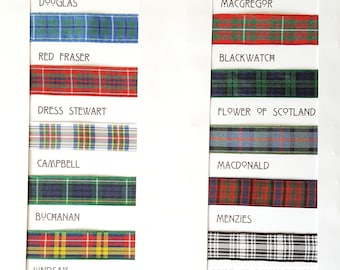 Embroidered Personalised Tartan garter + White or Ivory Lace in a personalised gift box. Blue, green, red, yellow, purple Made in Scotland