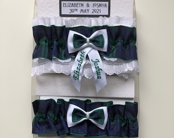 Personalised Tartan Wedding Tossing Garter Set, Choice of tartans, Made in Scotland